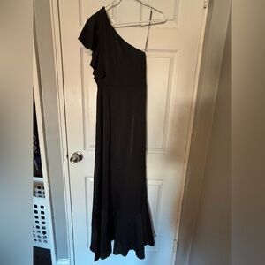 Express one shoulder high slit black ruffle dress XS